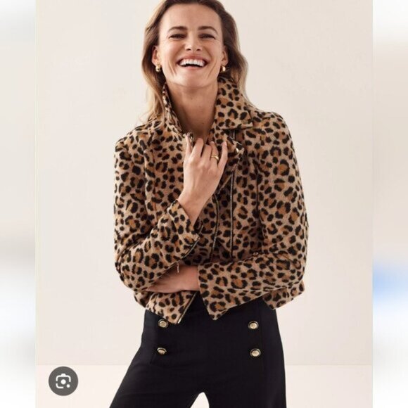 ANN TAYLOR | Animal Print Moto Jacket Wool Sz XS - Picture 2 of 8